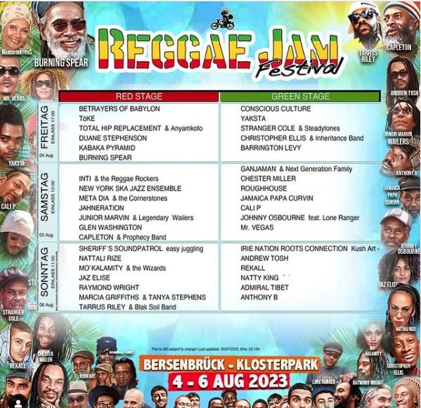 Reggae Jam Line Up
