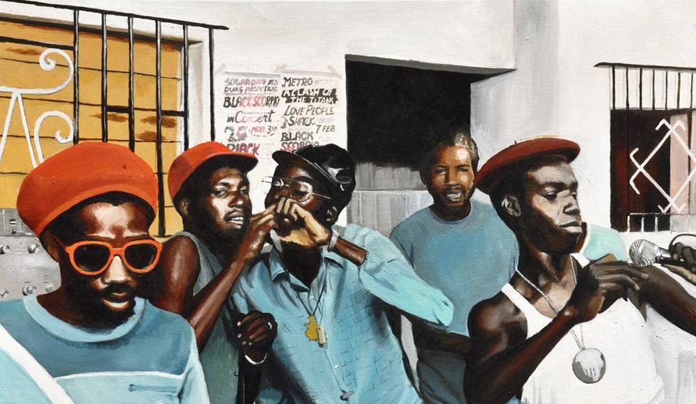 A tribute to the Black Scorpio Posse - based on Guil Ras Bunshtein photo (oil on canvas, VP Pat Chin collection)